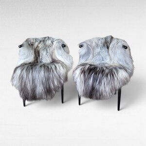 Set of 2 Genuine Icelandic Sheepskin Rugs XXL Natural Silver Moorit 56"